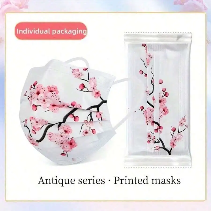 10pcs Floral Sakura Print 3-Pl - Disposable Mask Blue reseña y precio