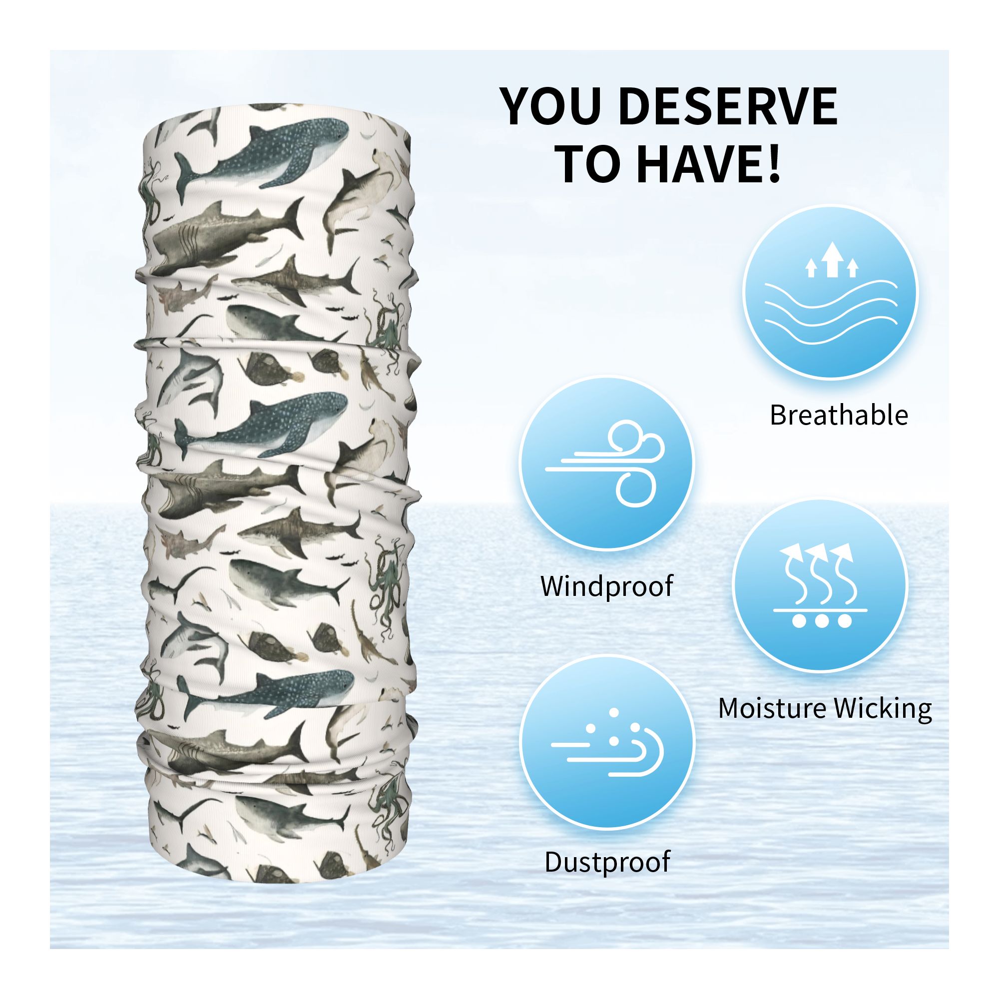 Shark Ocean Animal Sharks Band - Neck Gaiter Face Cover reseña y precio